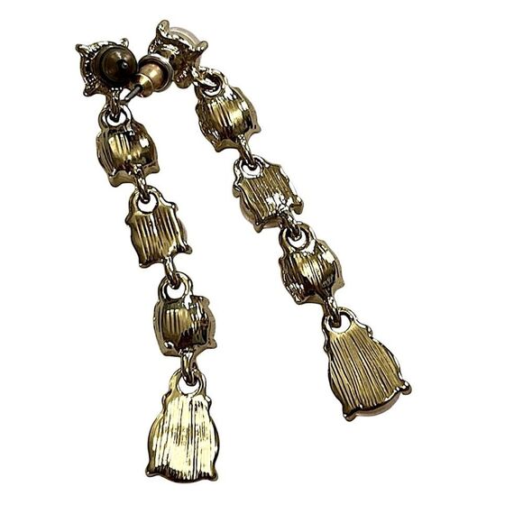 🌴 Gold & Pearl Crystal Drop Earrings | Elegant 2” Dangling Dangle - Picture 3 of 8